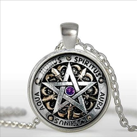 Pagan Pentagram Glass Dome Pendant