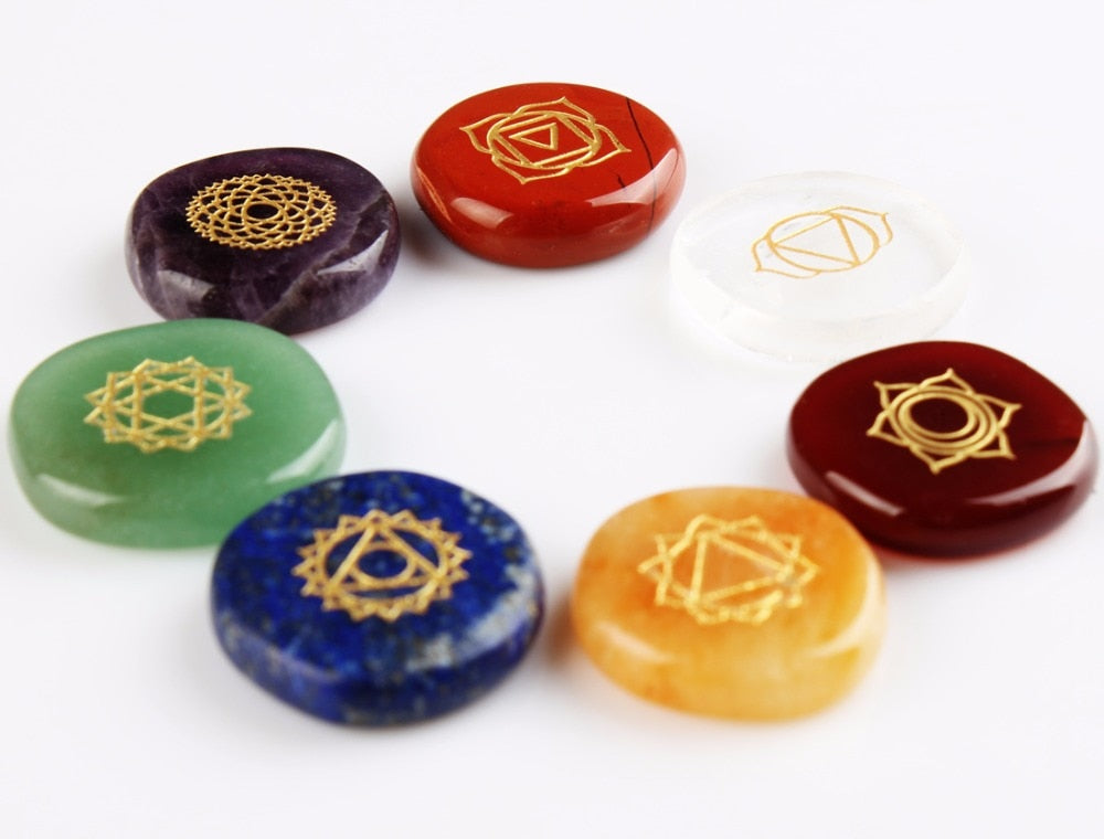 Engraved Pocket Palm Chakra Stones