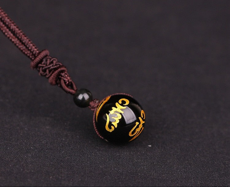 Natural Stone 16mm Black Obsidian Tiger Eye Stone Pendant Transfer Lucky Amulet Crystal Pendant Necklace