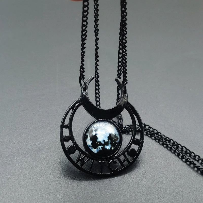 Punk Gothic Witch Black Moon Necklace