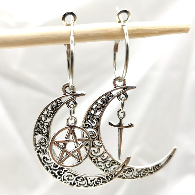 Pentagram Crescent Moon earrings