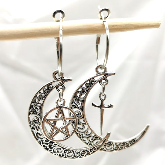 Pentagram Crescent Moon earrings