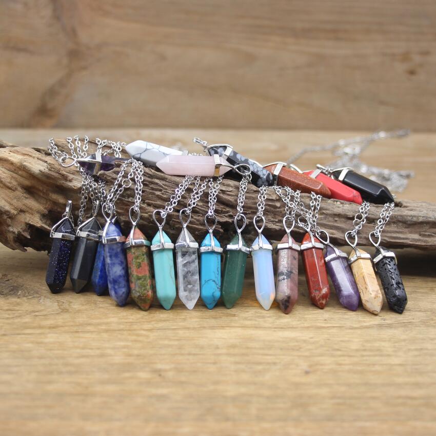 Stone Hexagonal Point Pendants Necklaces