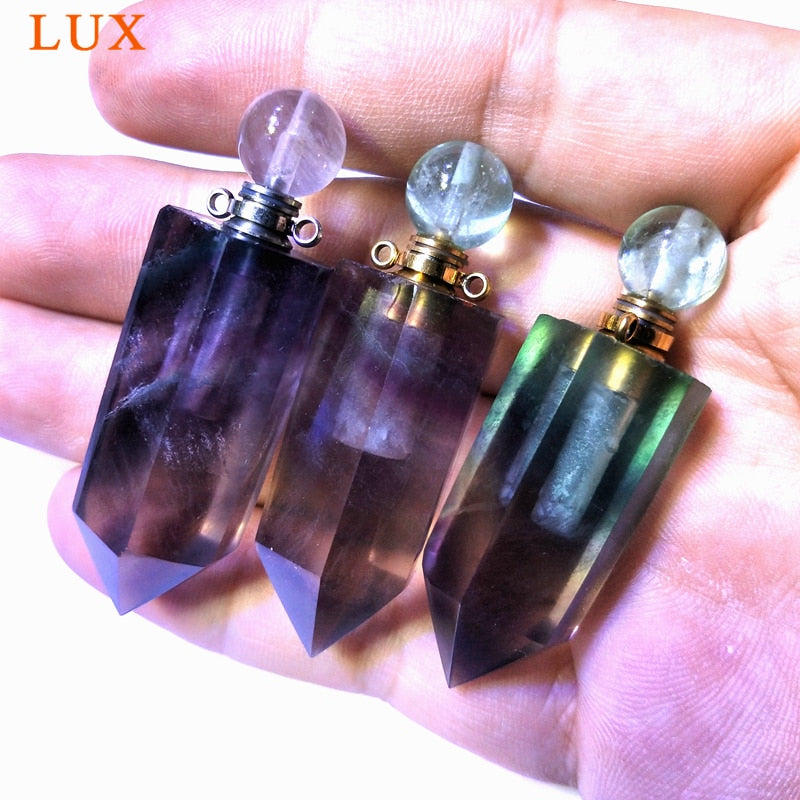 Natural Rainbow Fluorite Hexagon prism Perfume Bottle Pendant pointed Gems stone Chakra Crystal Quartz Pendant for necklace