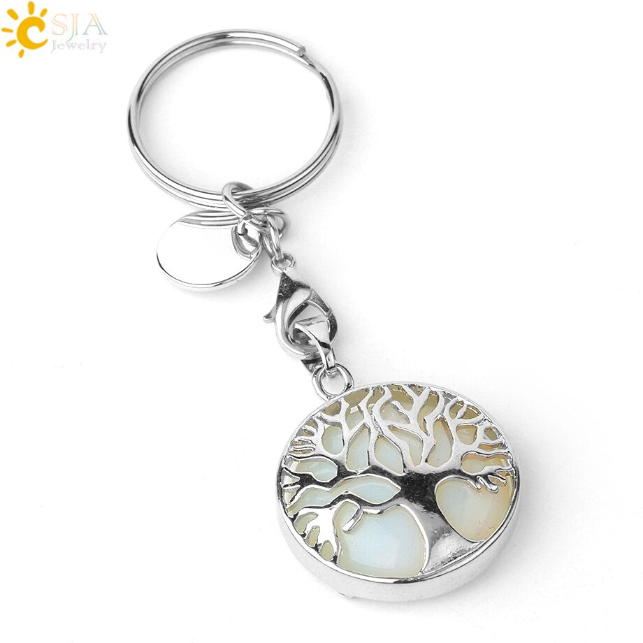 Natural Crystal Tree of Life Keychain