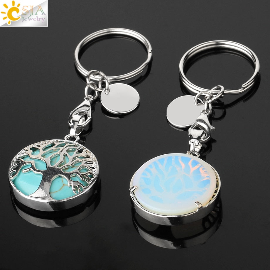 Natural Crystal Tree of Life Keychain