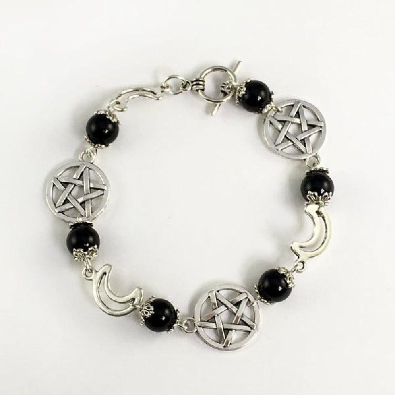 Black Onyx Pentacle Charm Bracelet