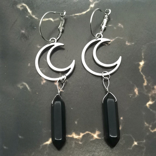 Black Agates Gothic Hoop Earrings