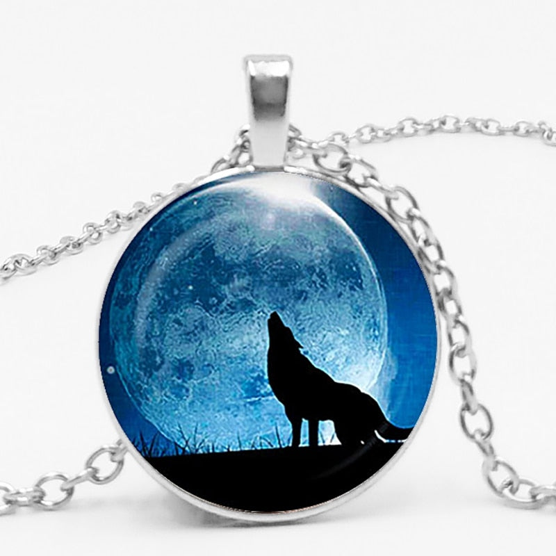 Glass Wolf Cabochon Dark Necklace