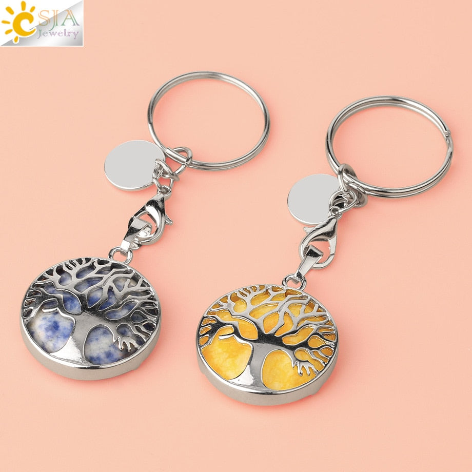 Natural Crystal Tree of Life Keychain