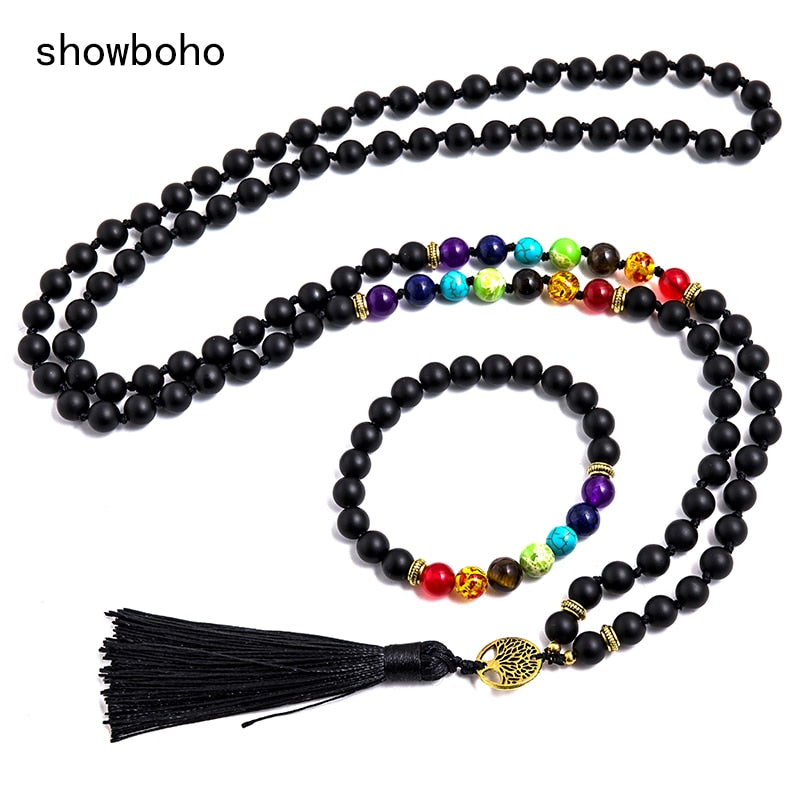 7 Chakra Beaded Knotted 108 Mala Necklace Meditation Sets