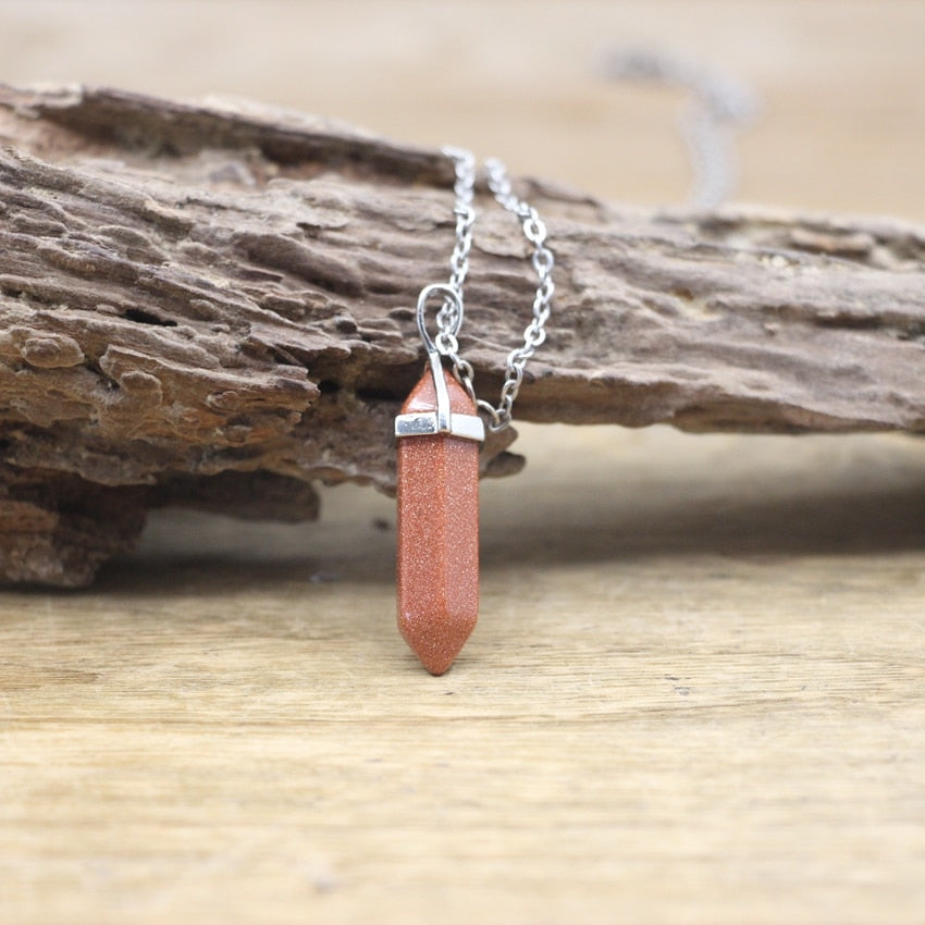 Stone Hexagonal Point Pendants Necklaces