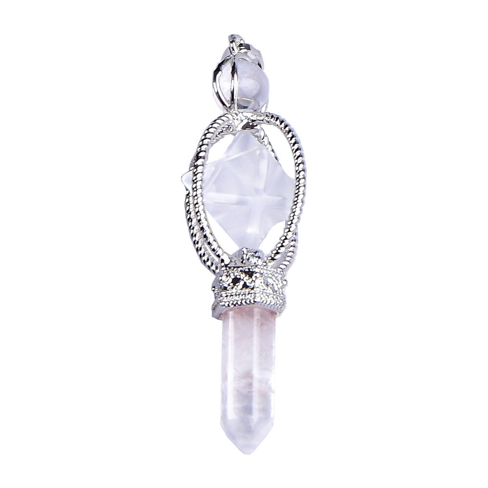 Natural Crystal Merkaba PendulumFashion Rose Quartz Lazuli Pendant Crystal Wand Colourful chain Wicca For Men Women Jewelry gift