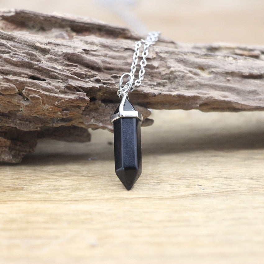 Stone Hexagonal Point Pendants Necklaces