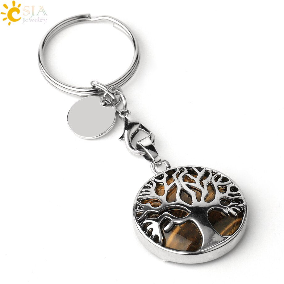 Natural Crystal Tree of Life Keychain