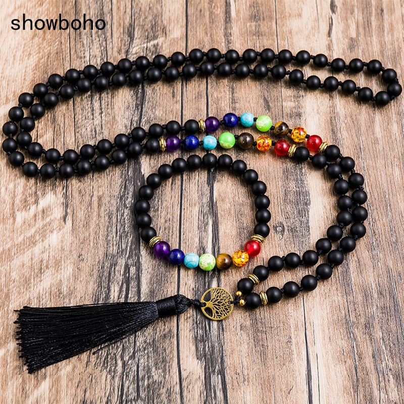 7 Chakra Beaded Knotted 108 Mala Necklace Meditation Sets