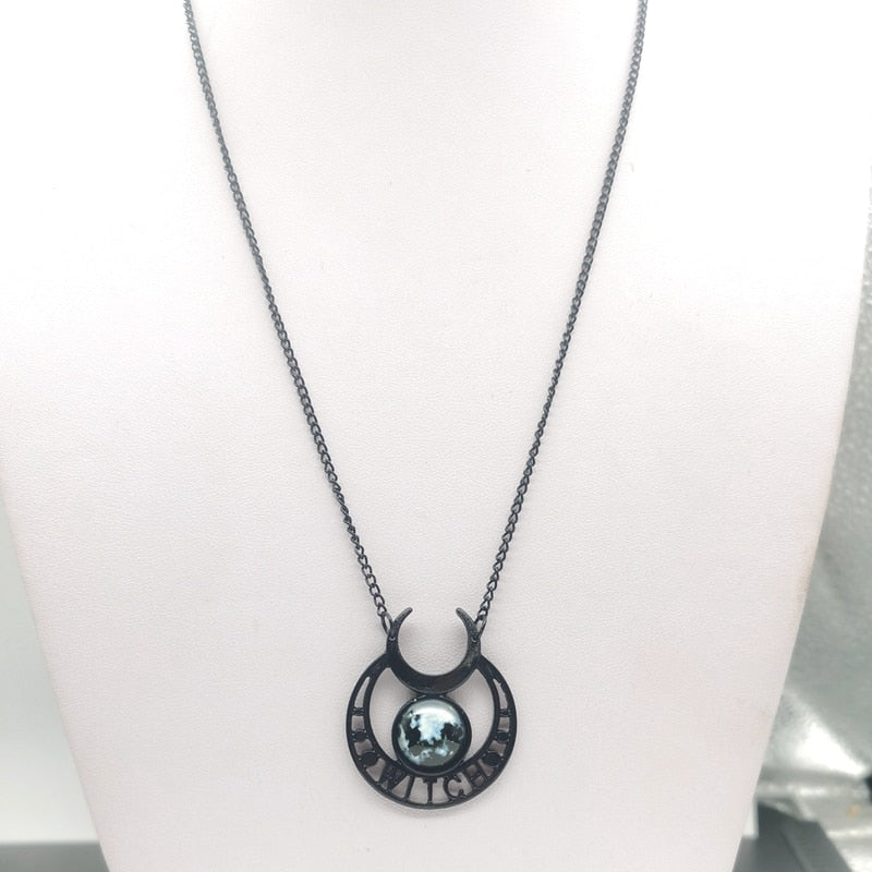 Punk Gothic Witch Black Moon Necklace