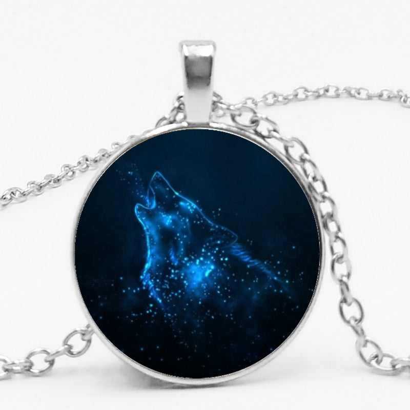 Glass Wolf Cabochon Dark Necklace