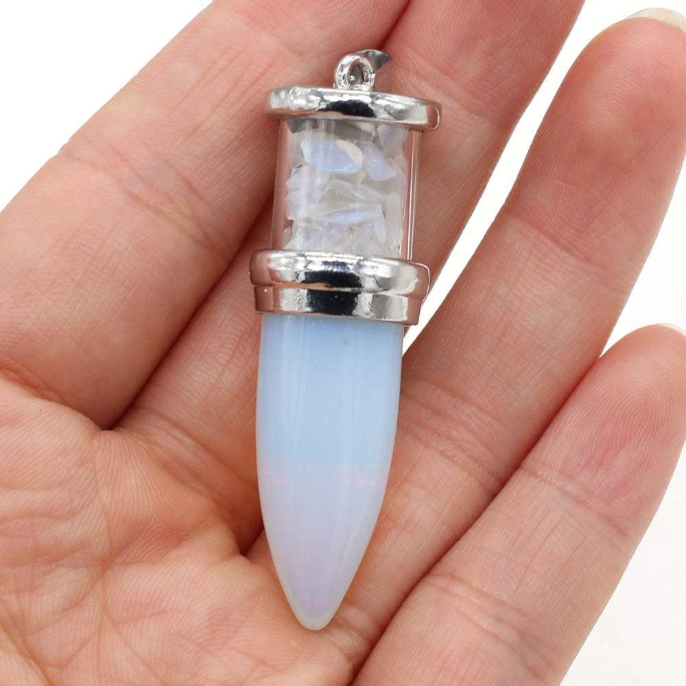 Natural Gravel Stone Pendulum Reiki Pendant Rose Quartzs Opal Charms for Women DIY Necklace Making Jewelry Findings Size 16x52mm