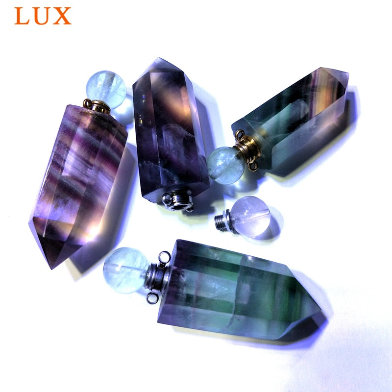 Natural Rainbow Fluorite Hexagon prism Perfume Bottle Pendant pointed Gems stone Chakra Crystal Quartz Pendant for necklace