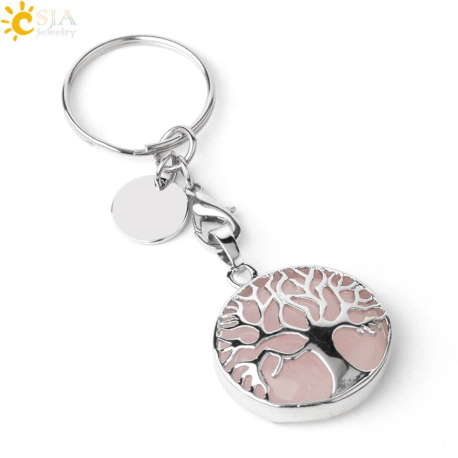 Natural Crystal Tree of Life Keychain