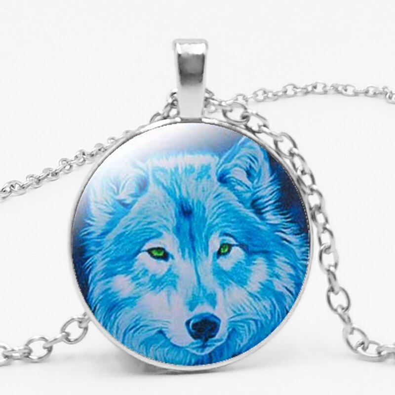 Glass Wolf Cabochon Dark Necklace