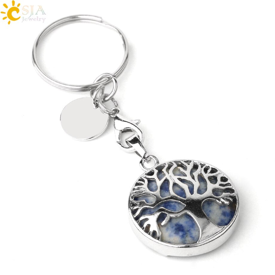 Natural Crystal Tree of Life Keychain