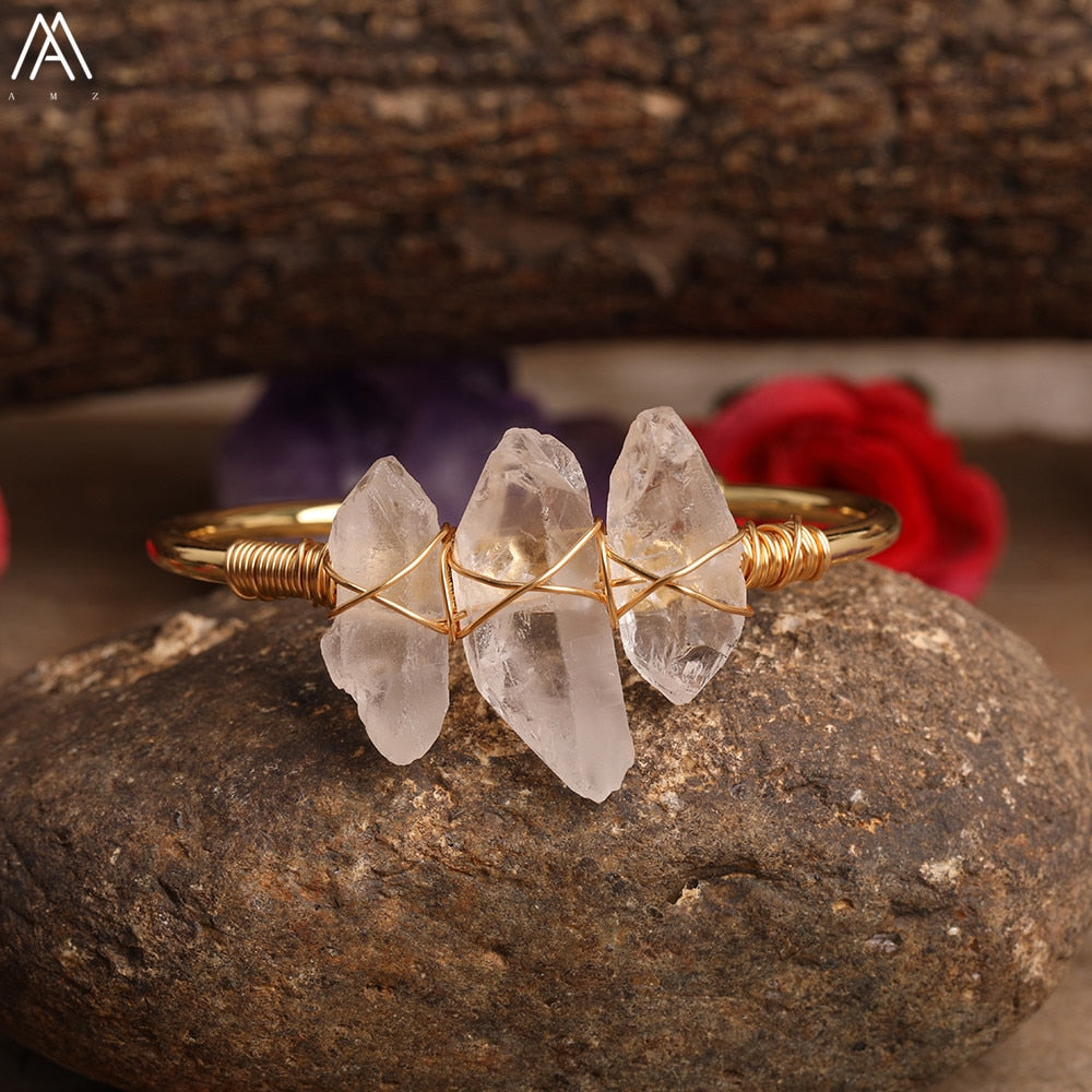 Open Natural Crystal Bangle