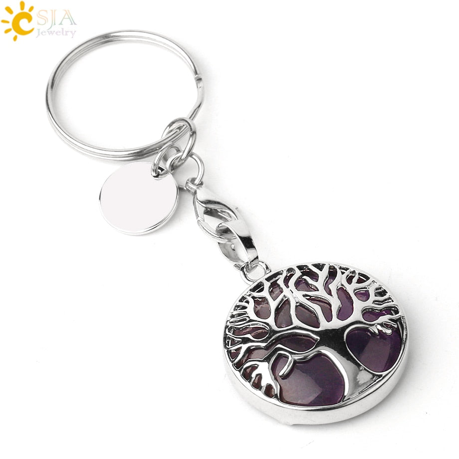 Natural Crystal Tree of Life Keychain