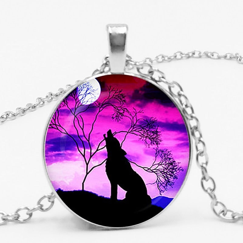 Glass Wolf Cabochon Dark Necklace