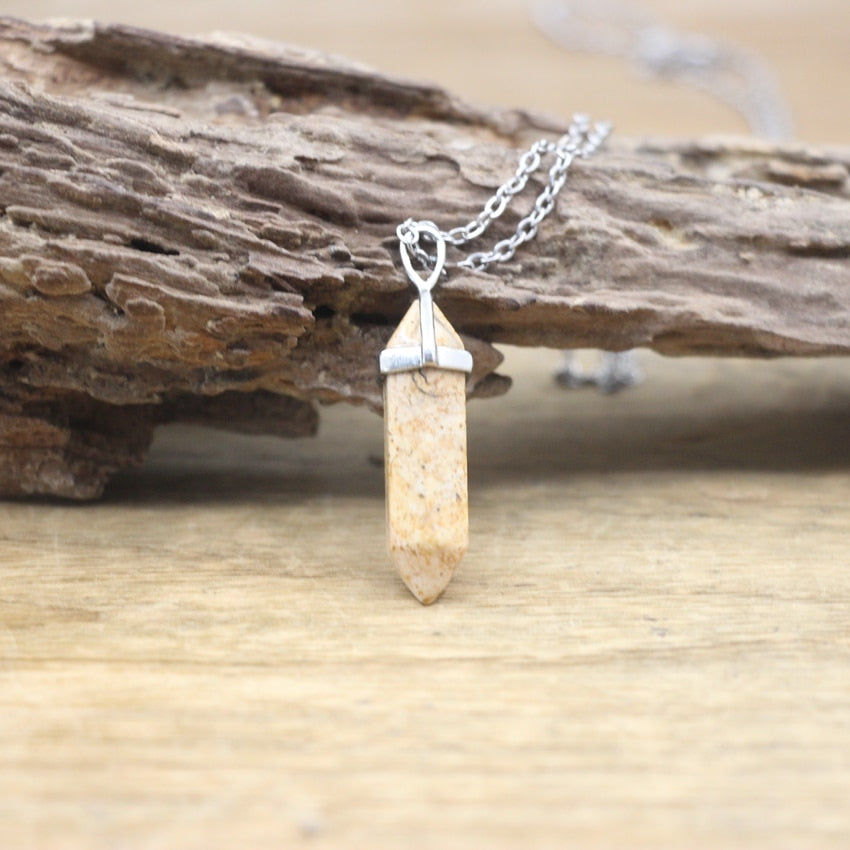 Stone Hexagonal Point Pendants Necklaces