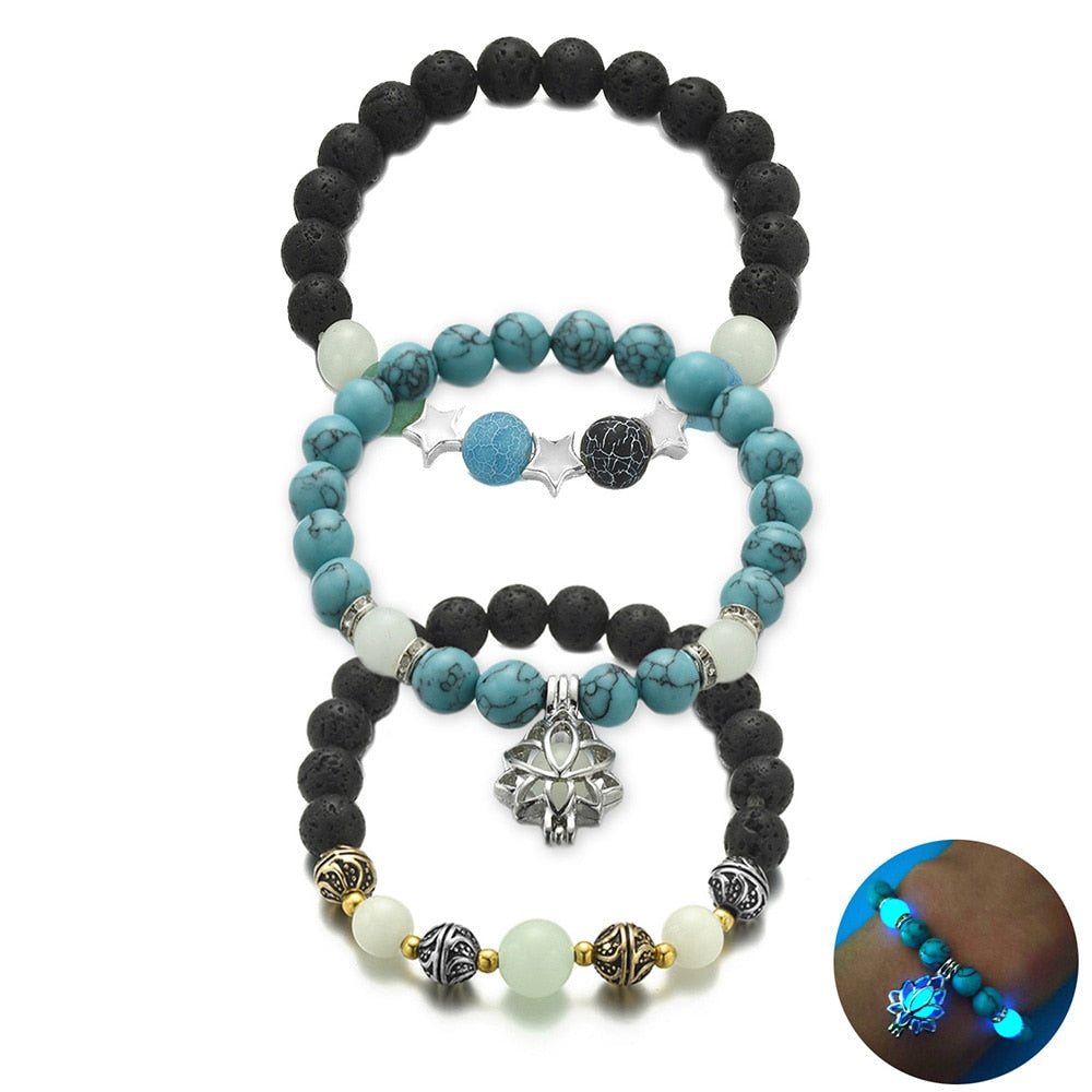 Stone Luminous Lotus Charm Bracelet