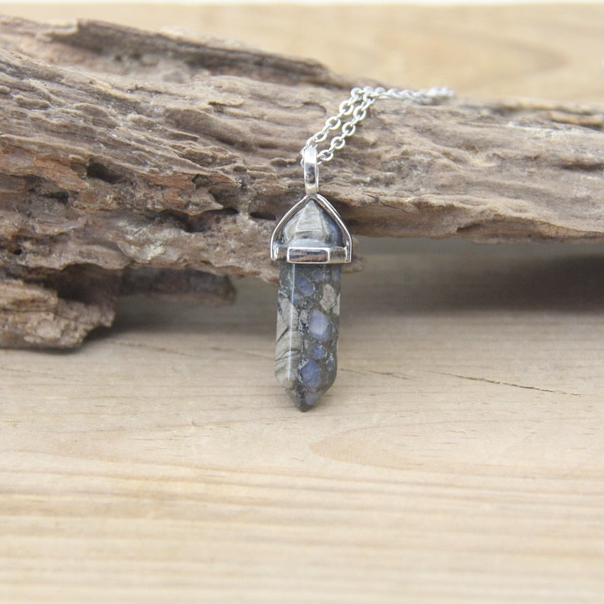 Stone Hexagonal Point Pendants Necklaces