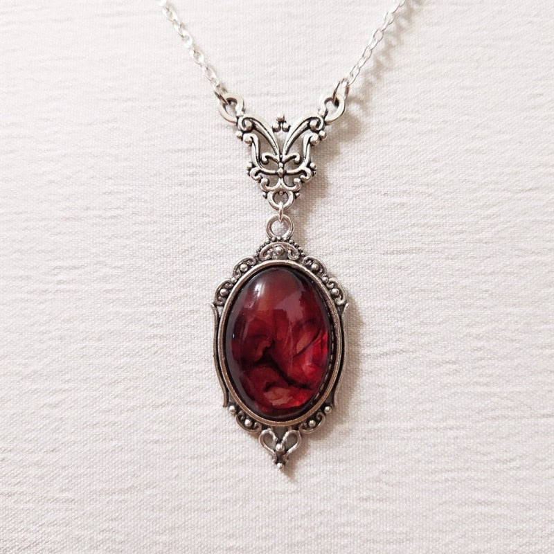 Gothic Blood Red Quartz Charm Necklace