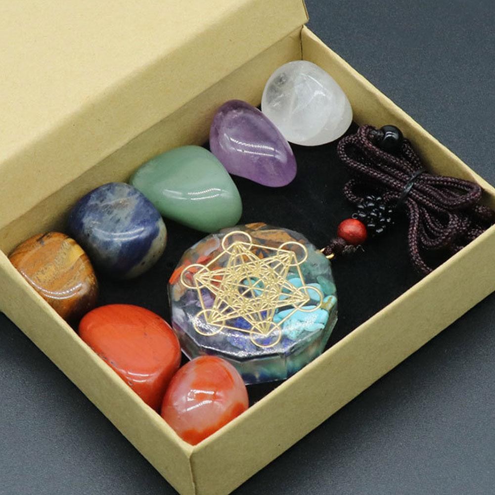 Natural Crystal Chakras Amethyst Stone Healing Meditation Reiki 7 Chakra Yoga Stone Set Collection Gifts Box