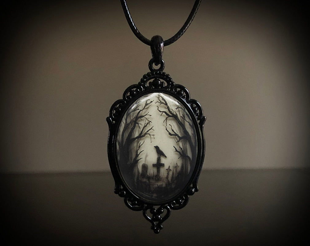 Gothic Crow Forest Charm Necklace