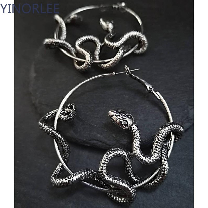 Goth Snake Hoop Earrings