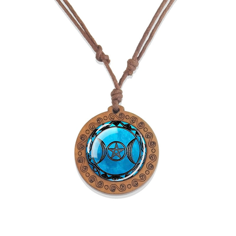 Triple Moon Goddess Glass Necklace