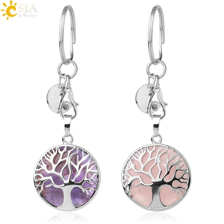 Natural Crystal Tree of Life Keychain