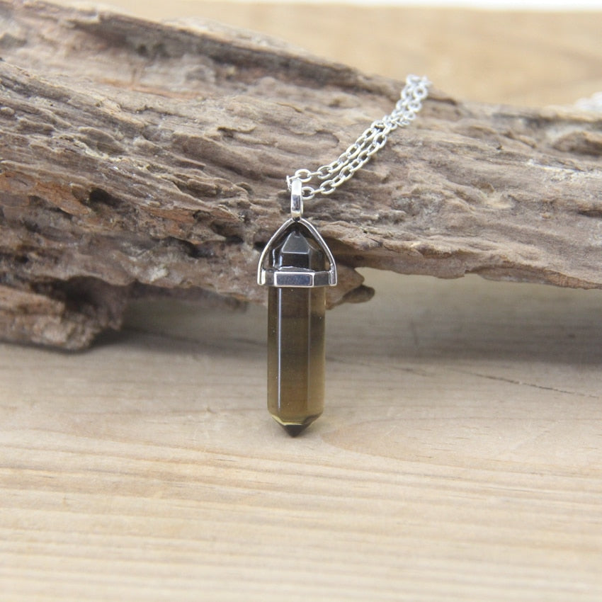 Stone Hexagonal Point Pendants Necklaces