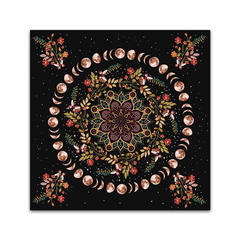 Moon phase flower Tarot tablecloth