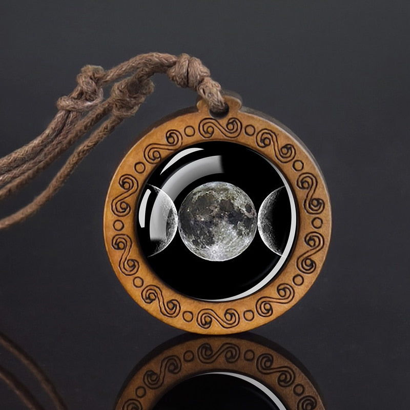 Triple Moon Goddess Glass Necklace