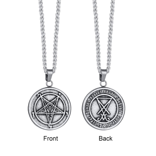 Lucifer Pentagram Baphomet amulet Stainless Steel Necklace