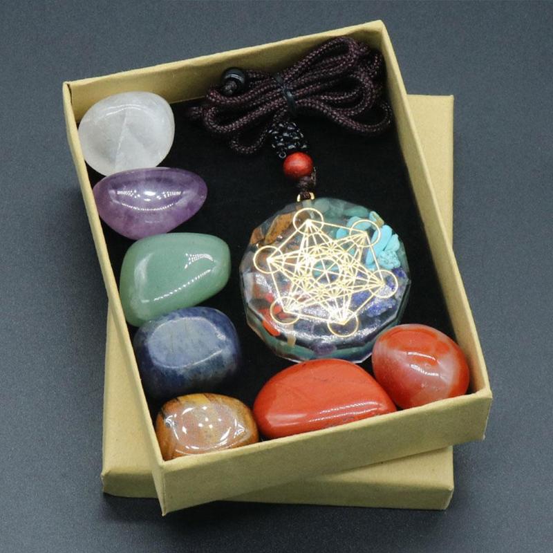 Natural Crystal Chakras Amethyst Stone Healing Meditation Reiki 7 Chakra Yoga Stone Set Collection Gifts Box