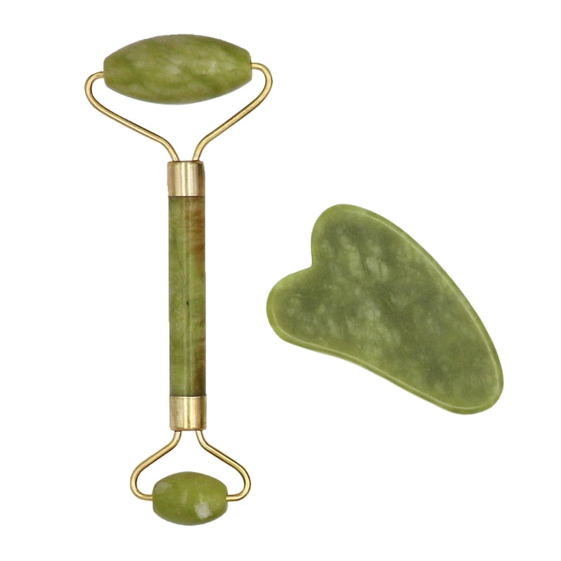 Natural Jade Roller Guasha Skin Scraper Facial Set