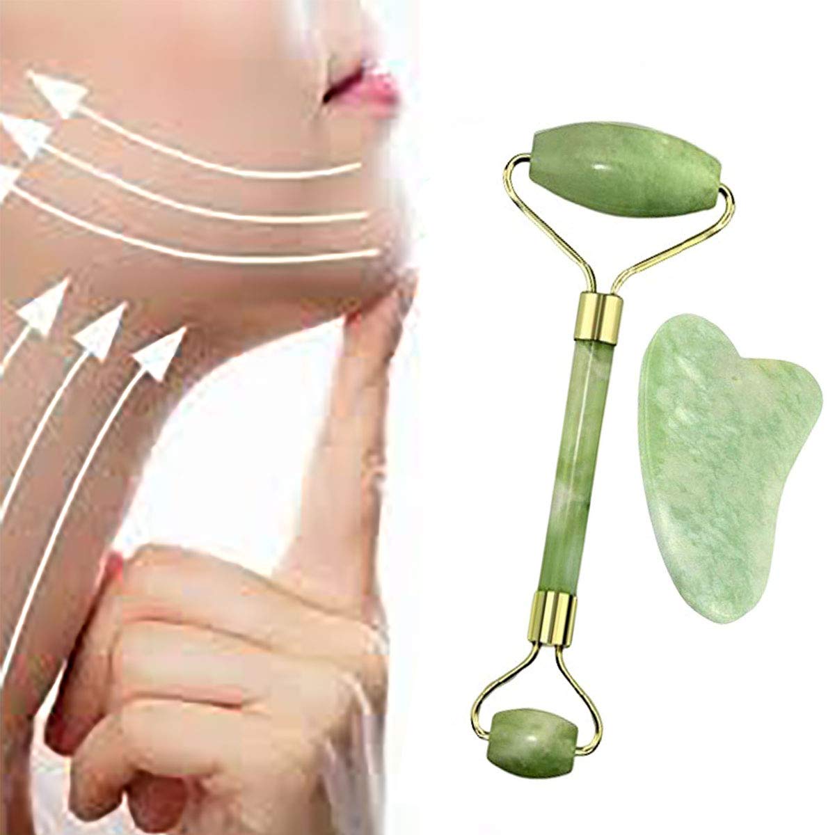 Natural Jade Roller Guasha Skin Scraper Facial Set