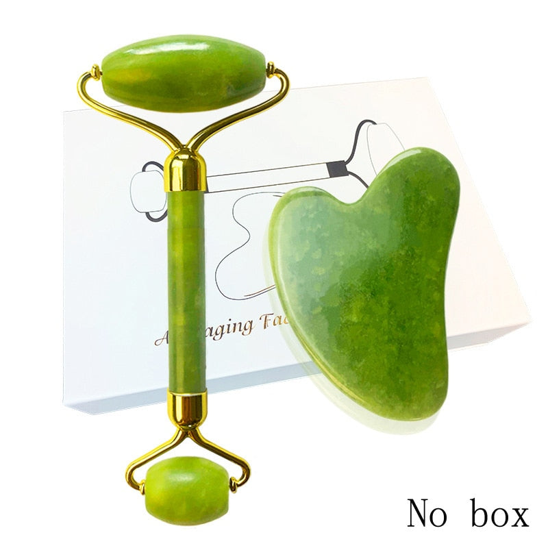 Natural Jade Roller Guasha Skin Scraper Facial Set