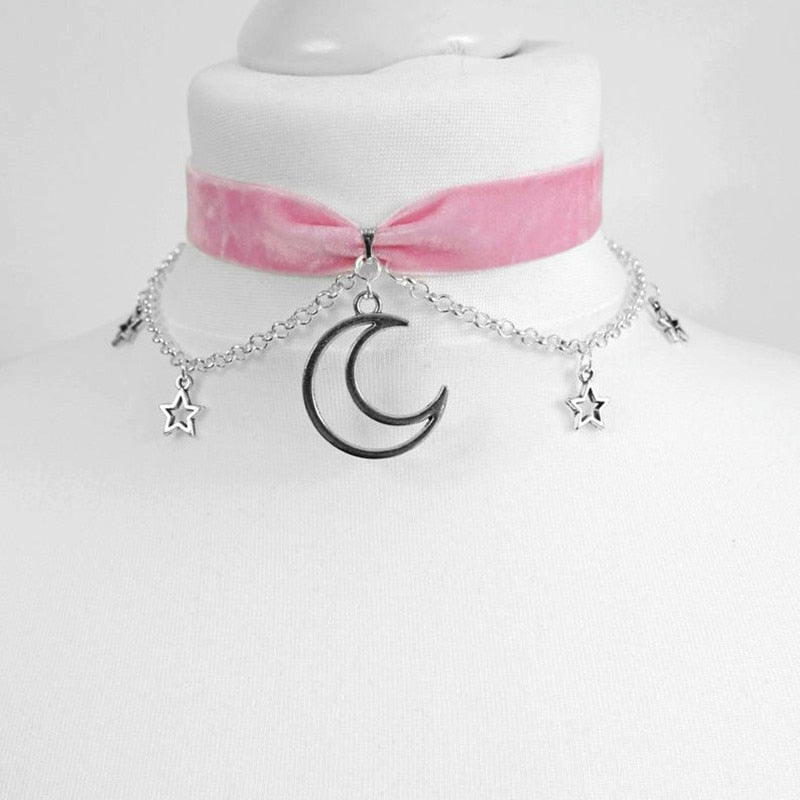 Goth Dainty Chain Crescent Moon and Stars Chokers