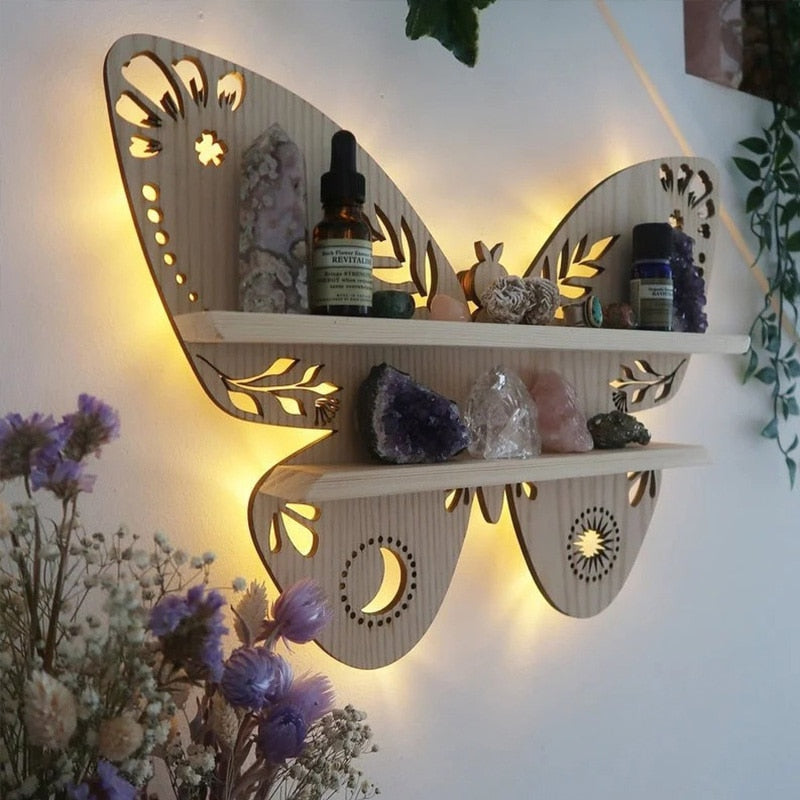 Moon Butterfly Wooden Shelf Crystal Essential Oil Storage Rack