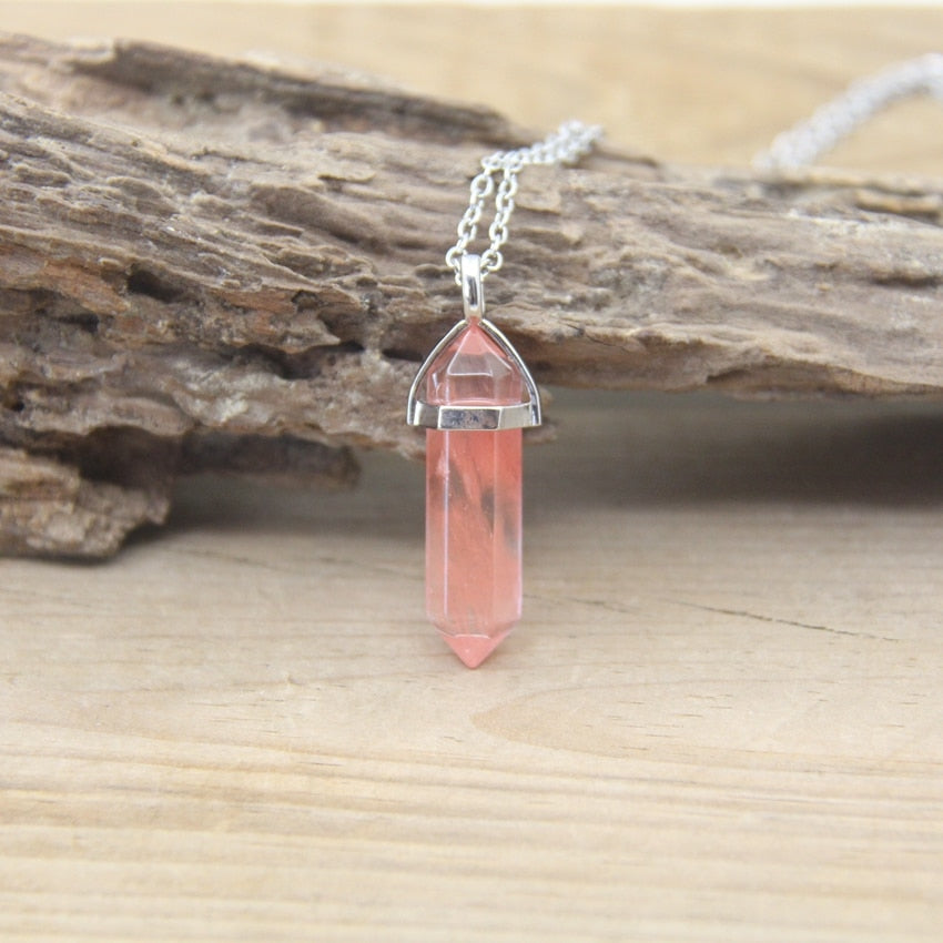 Stone Hexagonal Point Pendants Necklaces